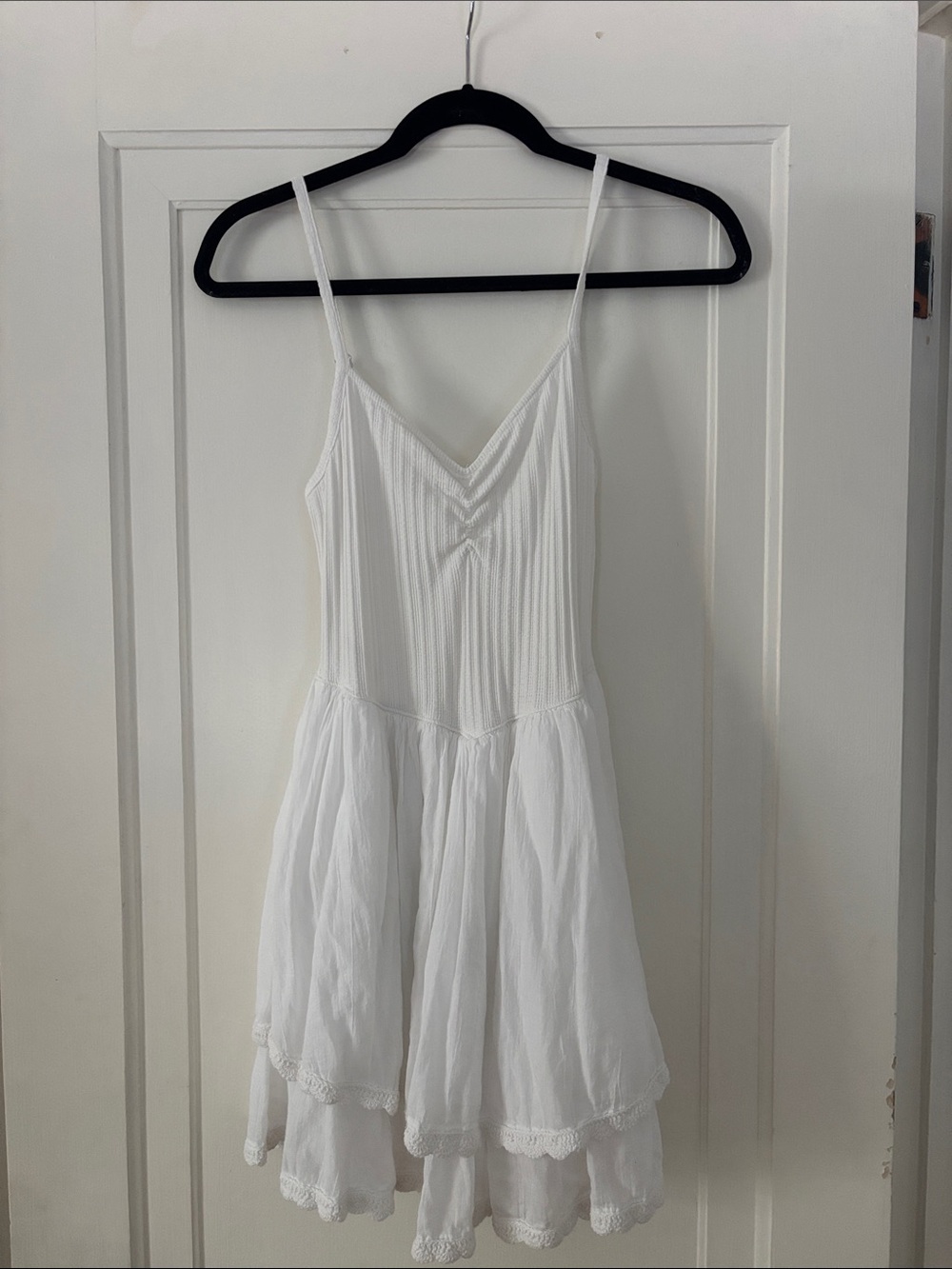 aerie White Ribbed Bodice Tiered Mini Dress